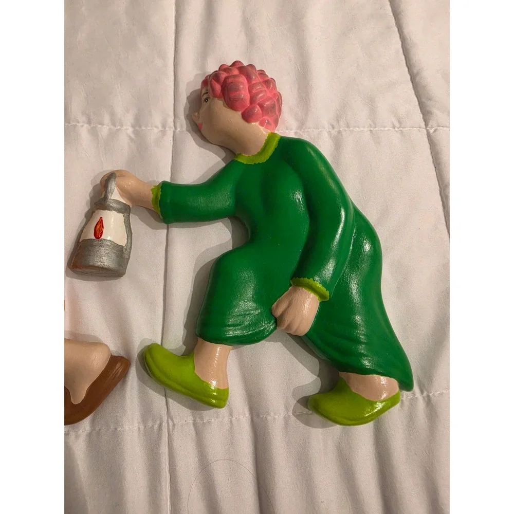 Vintage Ceramic Wall Folk Art Set Race to the Outhouse Set of 2